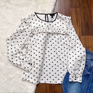 J Crew Ruffle Silk Top Star Print Blouse